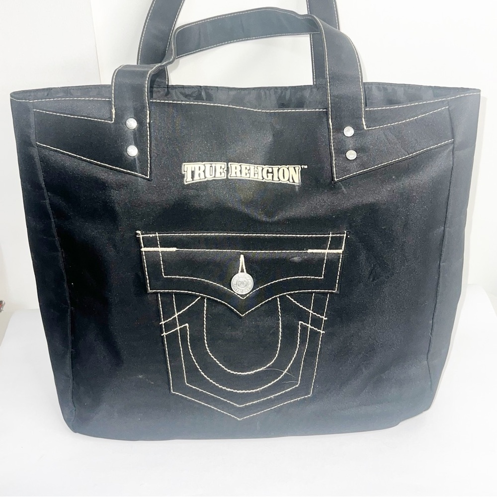 True Religion Black Canvas‎ Tote Logo Bag Lightweight